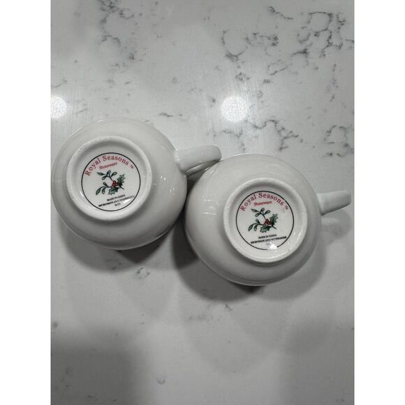 Royal Seasons Coffee Tea Cocoa Cups Christmas Holly Berry Stoneware  Set of 2 - Picture 2 of 5